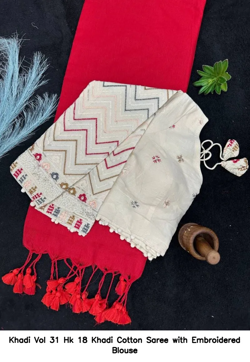 Khadi Vol 31 Hk 18 Khadi Cotton Saree with Embroidered Blouse - Image 2