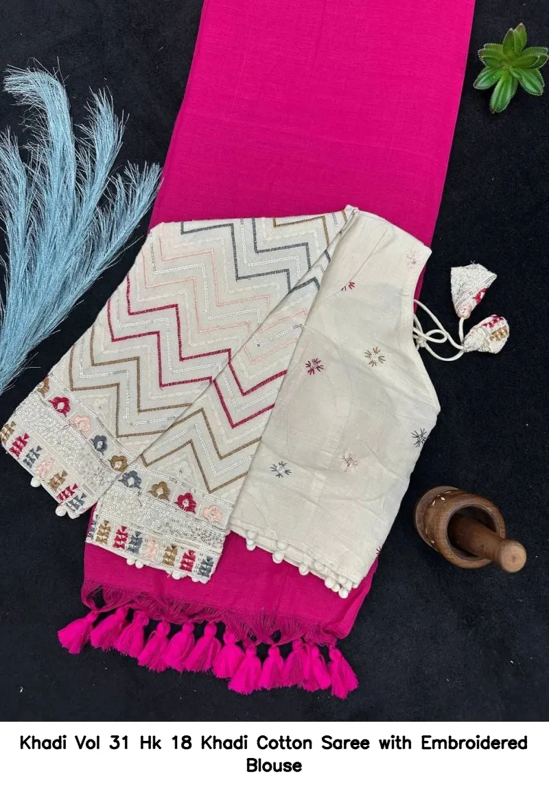 Khadi Vol 31 Hk 18 Khadi Cotton Saree with Embroidered Blouse - Image 5