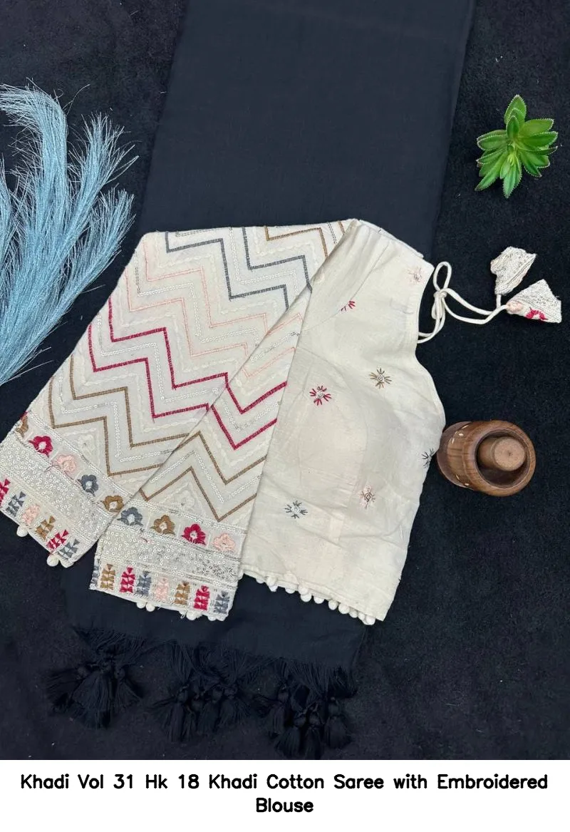 Khadi Vol 31 Hk 18 Khadi Cotton Saree with Embroidered Blouse - Image 8
