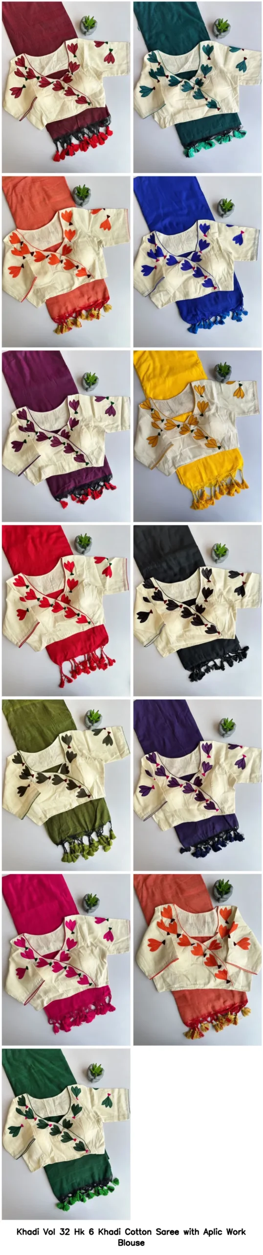 Khadi Vol 32 Hk 6 Khadi Cotton Saree with Aplic Work Blouse - Image 5