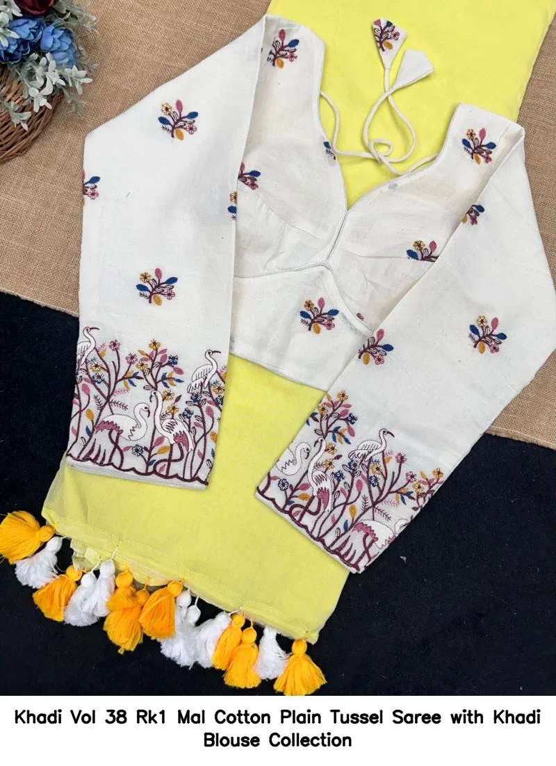 Khadi Vol 38 Rk1 Mal Cotton Plain Tussel Saree with Khadi Blouse Collection - Image 11