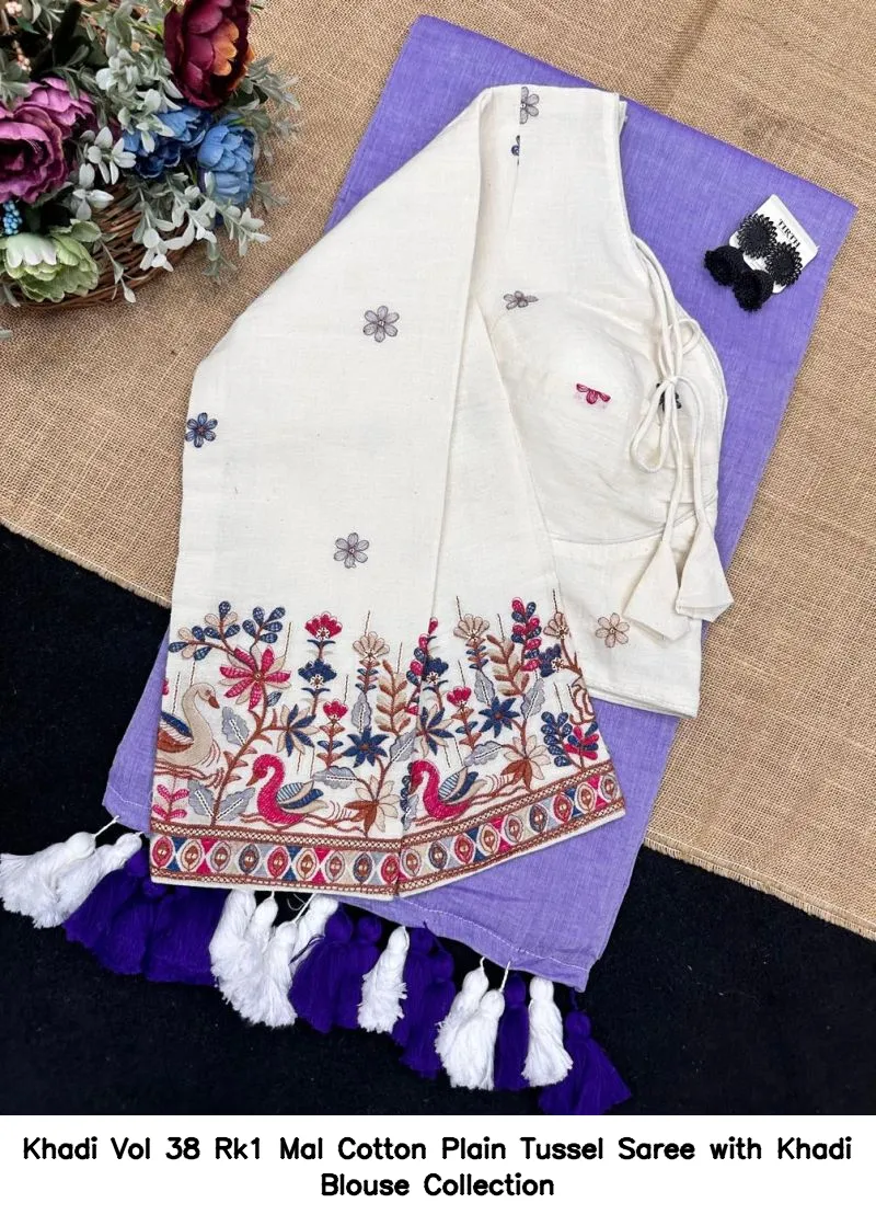 Khadi Vol 38 Rk1 Mal Cotton Plain Tussel Saree with Khadi Blouse Collection - Image 13