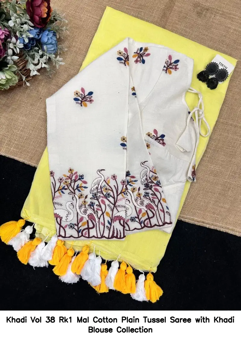 Khadi Vol 38 Rk1 Mal Cotton Plain Tussel Saree with Khadi Blouse Collection - Image 9