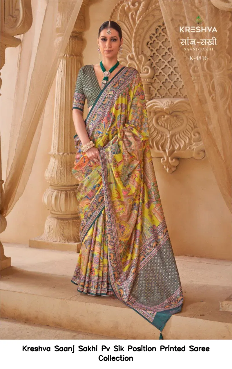 Kreshva Saanj Sakhi Pv Sik Position Printed Saree Collection - Image 10