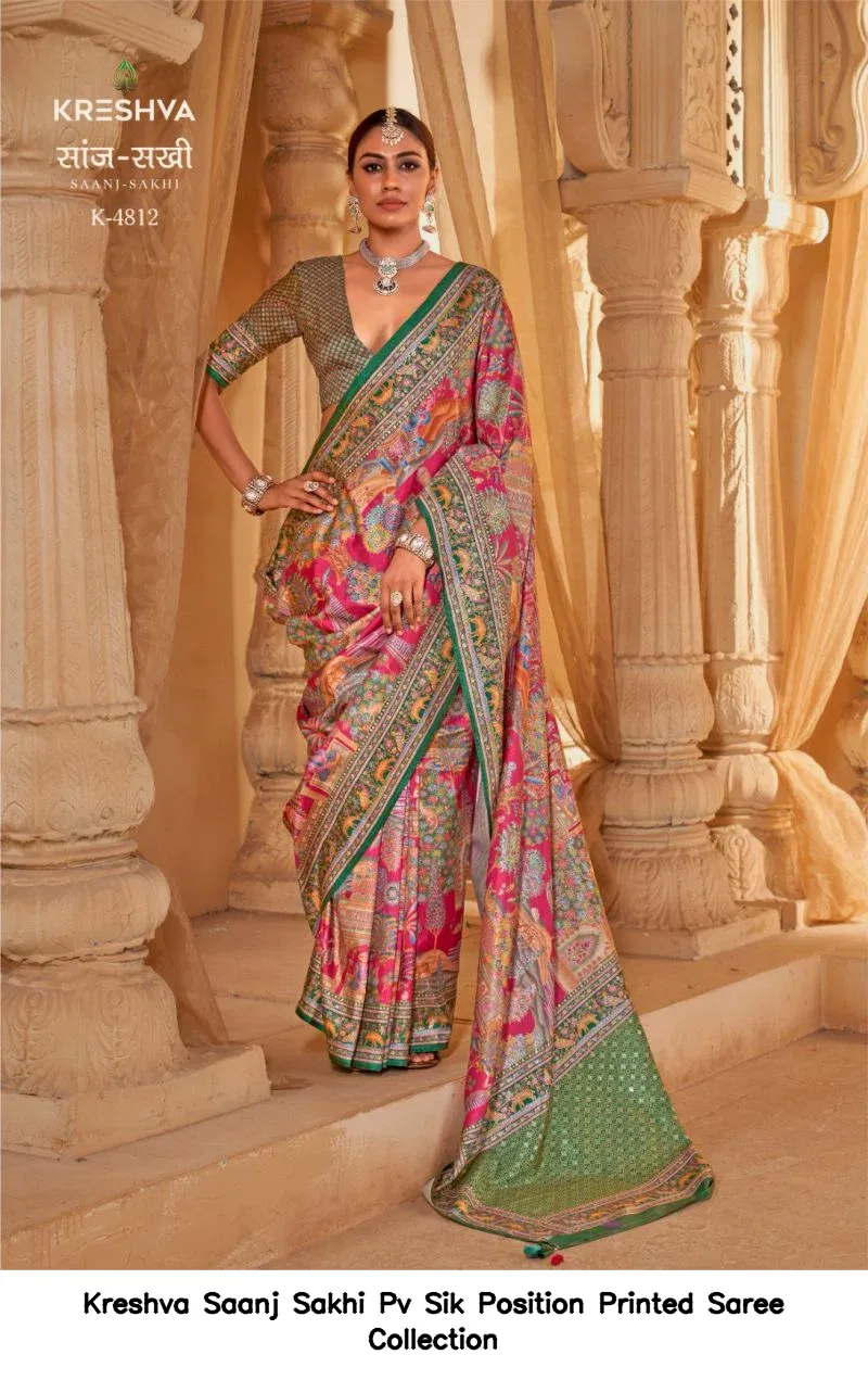 Kreshva Saanj Sakhi Pv Sik Position Printed Saree Collection - Image 2