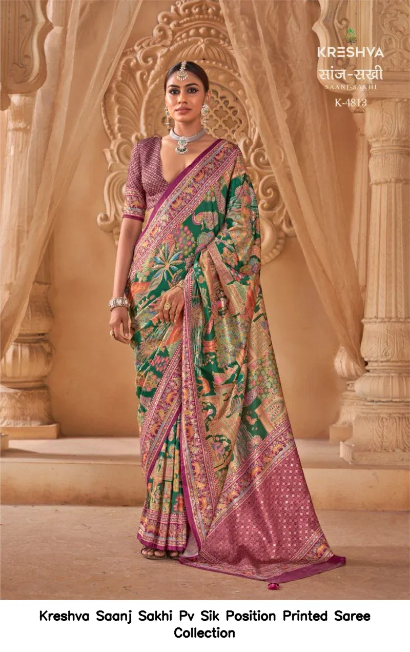 Kreshva Saanj Sakhi Pv Sik Position Printed Saree Collection - Image 4