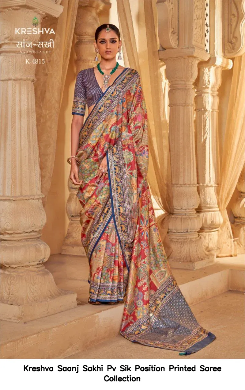 Kreshva Saanj Sakhi Pv Sik Position Printed Saree Collection - Image 5
