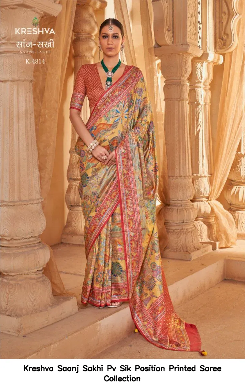 Kreshva Saanj Sakhi Pv Sik Position Printed Saree Collection - Image 6