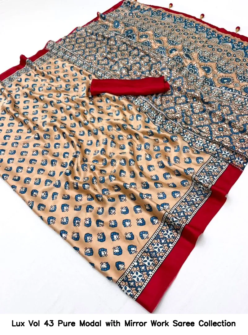 Lux Vol 43 Pure Modal with Mirror Work Saree Collection - Image 3