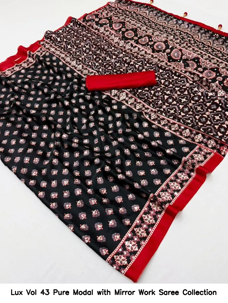 Lux Vol 43 Pure Modal with Mirror Work Saree Collection - Image 4