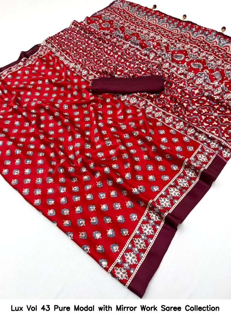 Lux Vol 43 Pure Modal with Mirror Work Saree Collection - Image 6