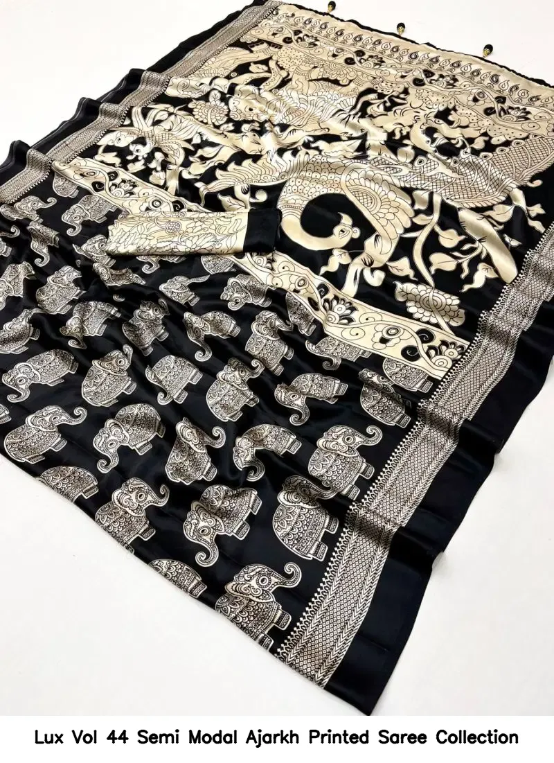 Lux Vol 44 Semi Modal Ajarkh Printed Saree Collection - Image 2