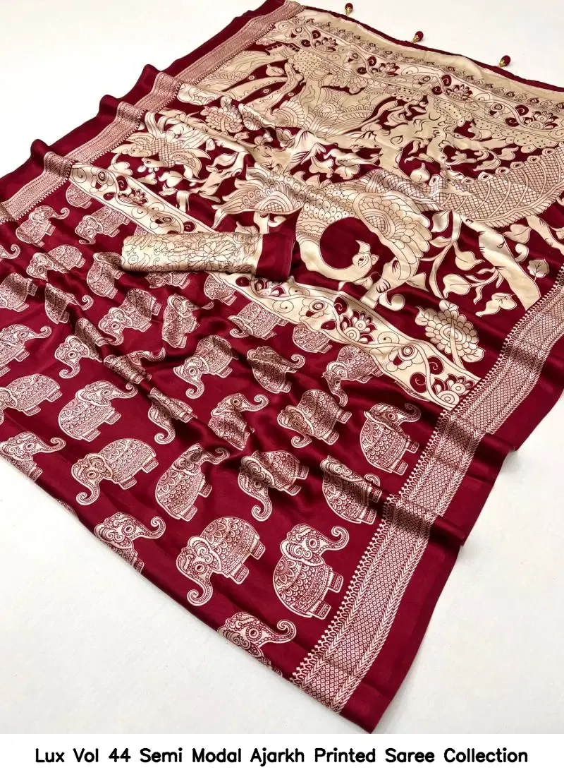 Lux Vol 44 Semi Modal Ajarkh Printed Saree Collection - Image 3