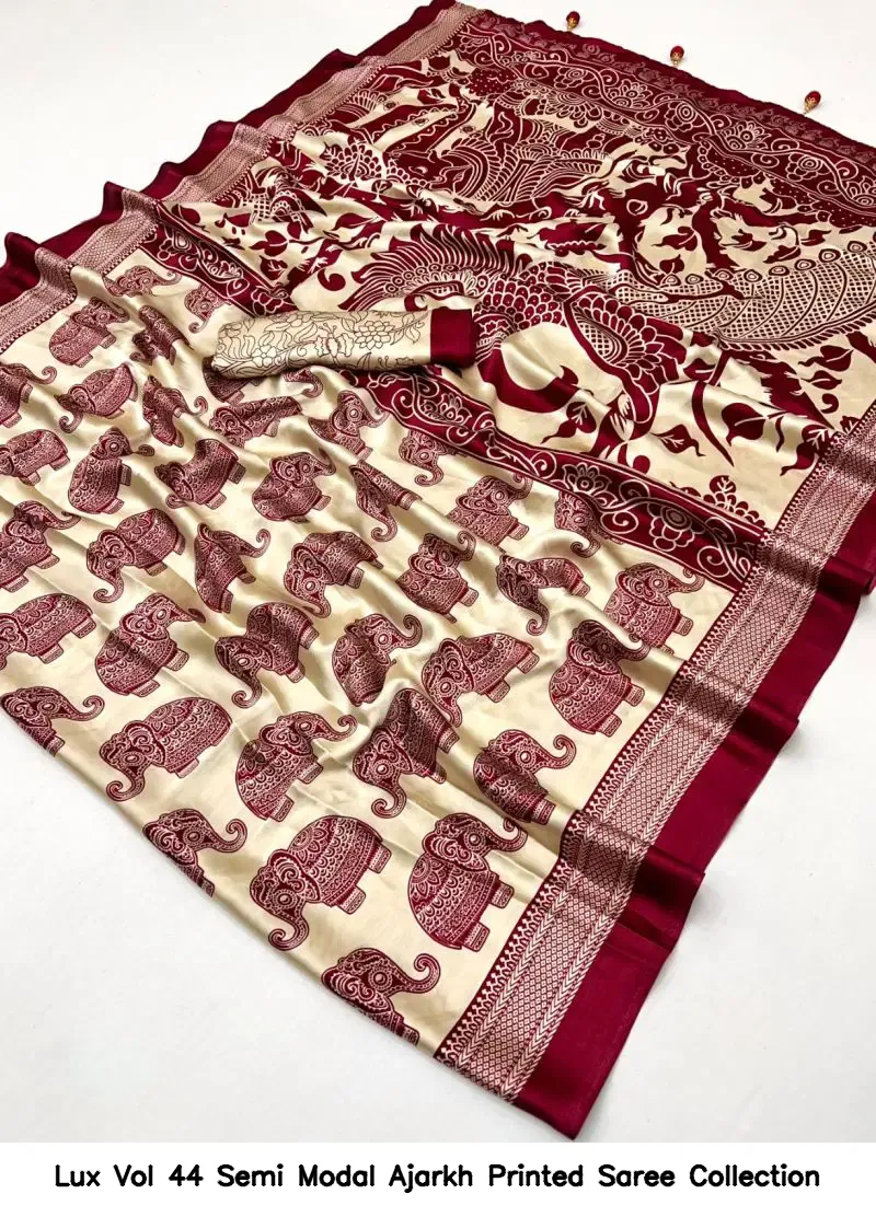 Lux Vol 44 Semi Modal Ajarkh Printed Saree Collection - Image 4