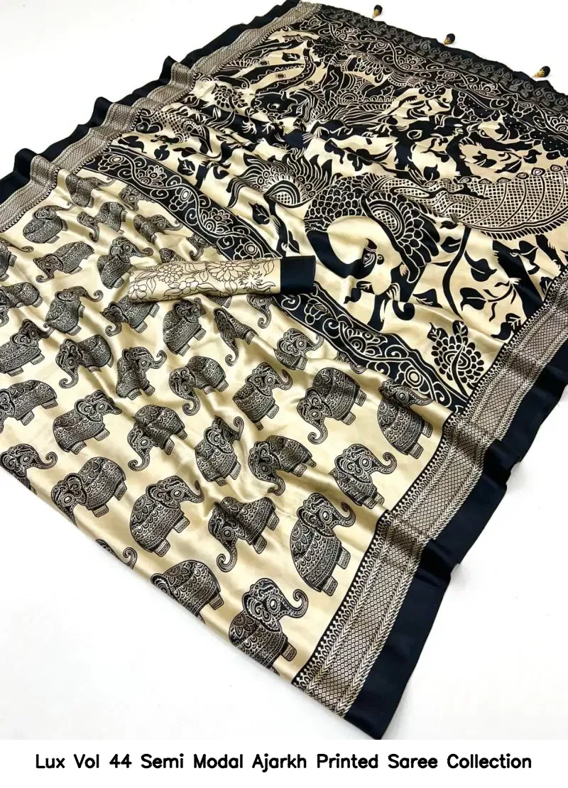 Lux Vol 44 Semi Modal Ajarkh Printed Saree Collection - Image 5