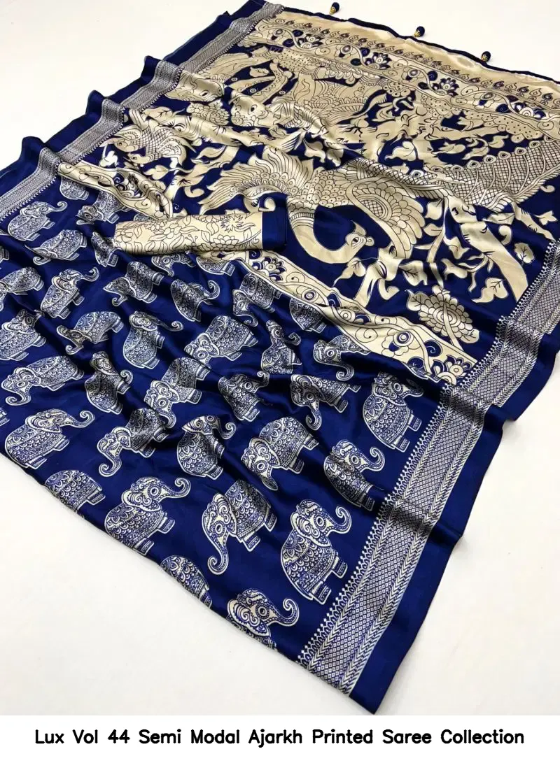 Lux Vol 44 Semi Modal Ajarkh Printed Saree Collection - Image 6