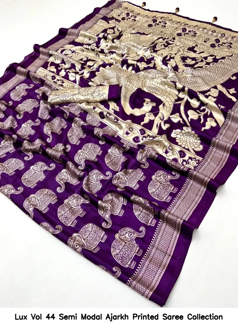 Lux Vol 44 Semi Modal Ajarkh Printed Saree Collection - Image 7