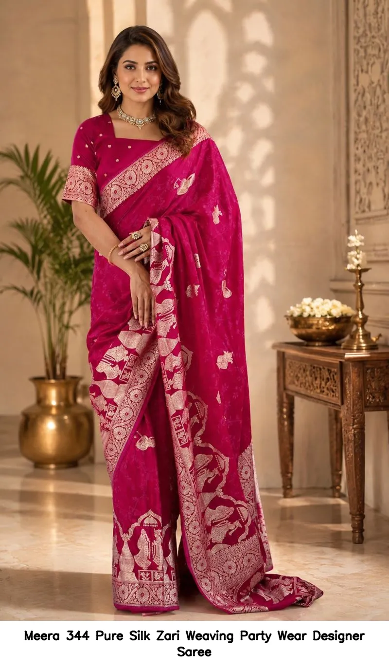 Meera 344 Pure Silk Zari Weaving Party Wear Designer Saree