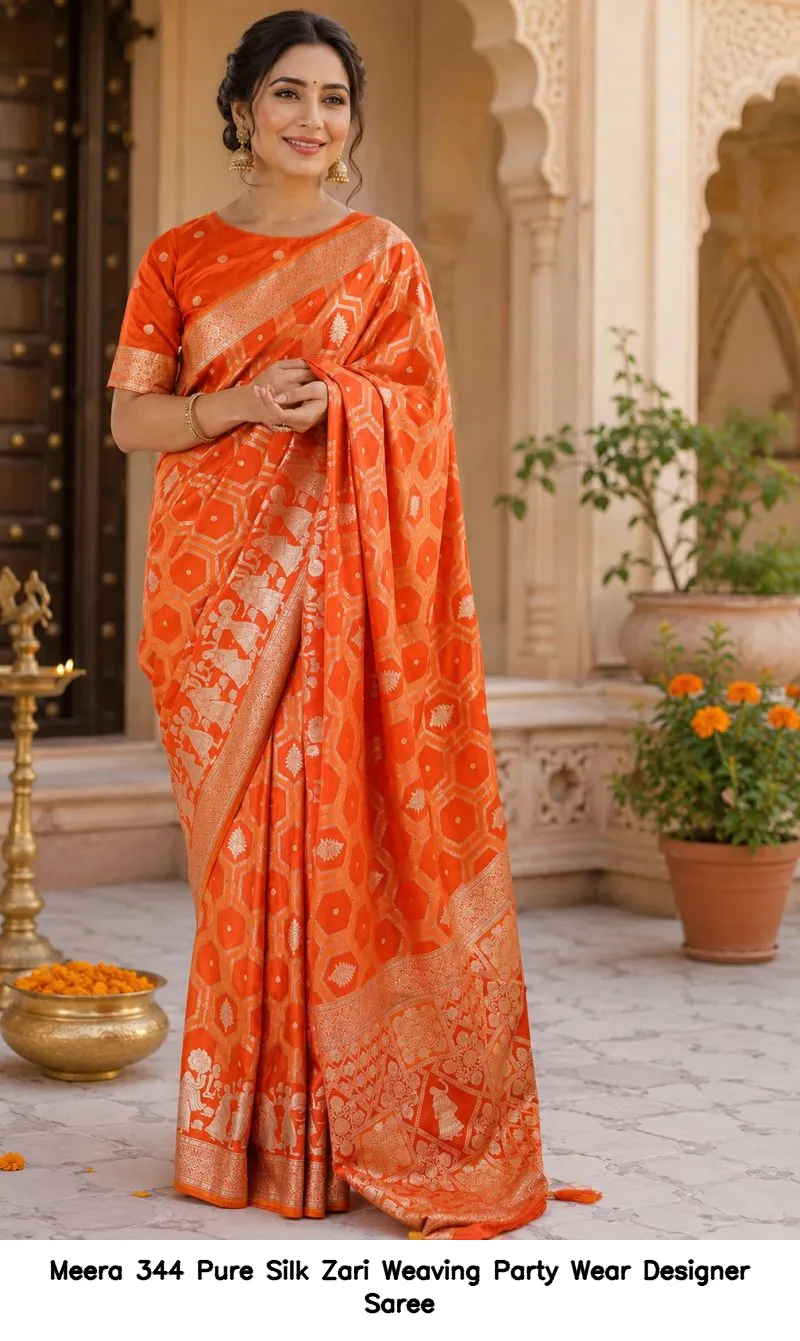 Meera 344 Pure Silk Zari Weaving Party Wear Designer Saree - Image 2
