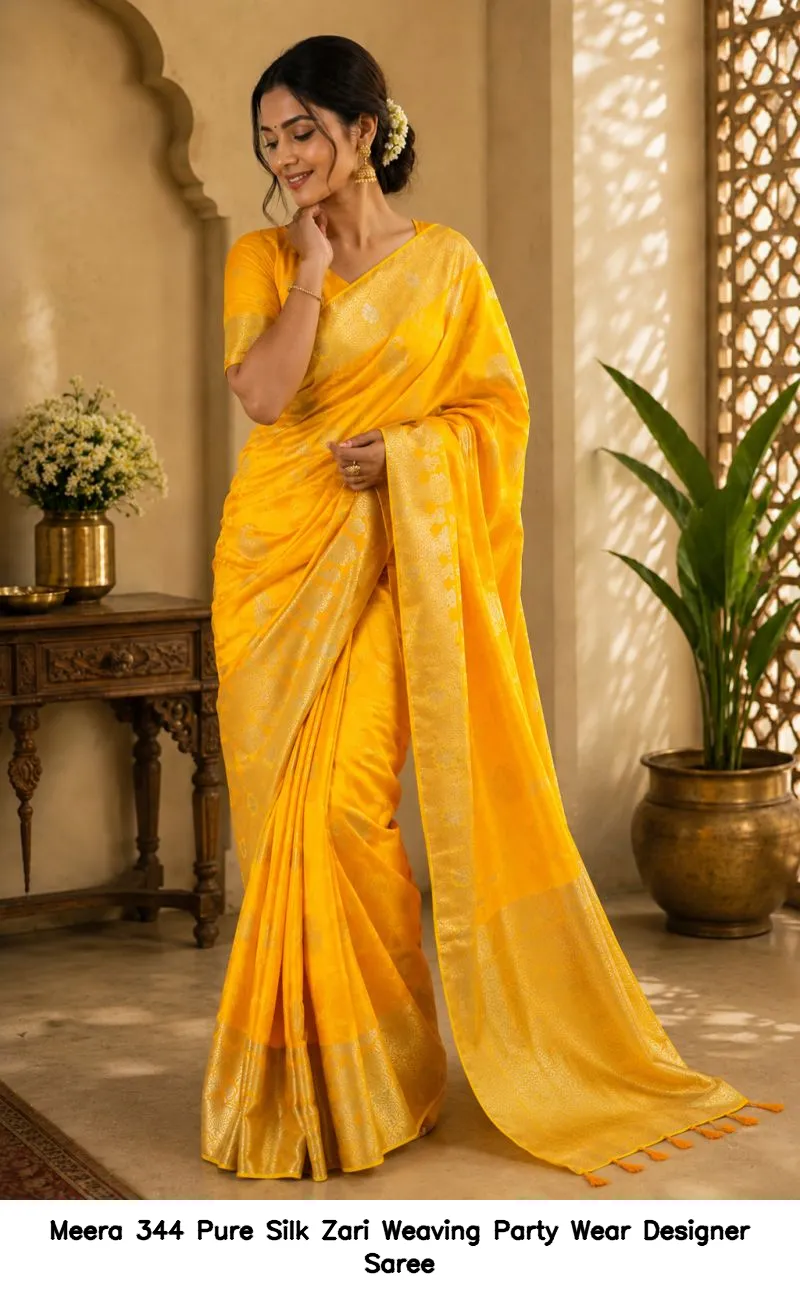 Meera 344 Pure Silk Zari Weaving Party Wear Designer Saree - Image 3