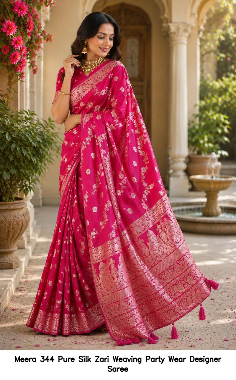 Meera 344 Pure Silk Zari Weaving Party Wear Designer Saree - Image 4