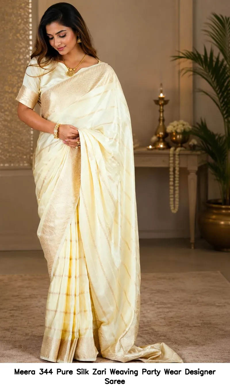 Meera 344 Pure Silk Zari Weaving Party Wear Designer Saree - Image 6