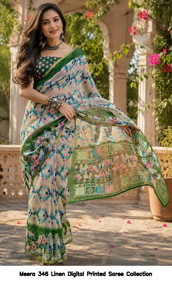Meera 346 Linen Digital Printed Saree Collection - Image 2