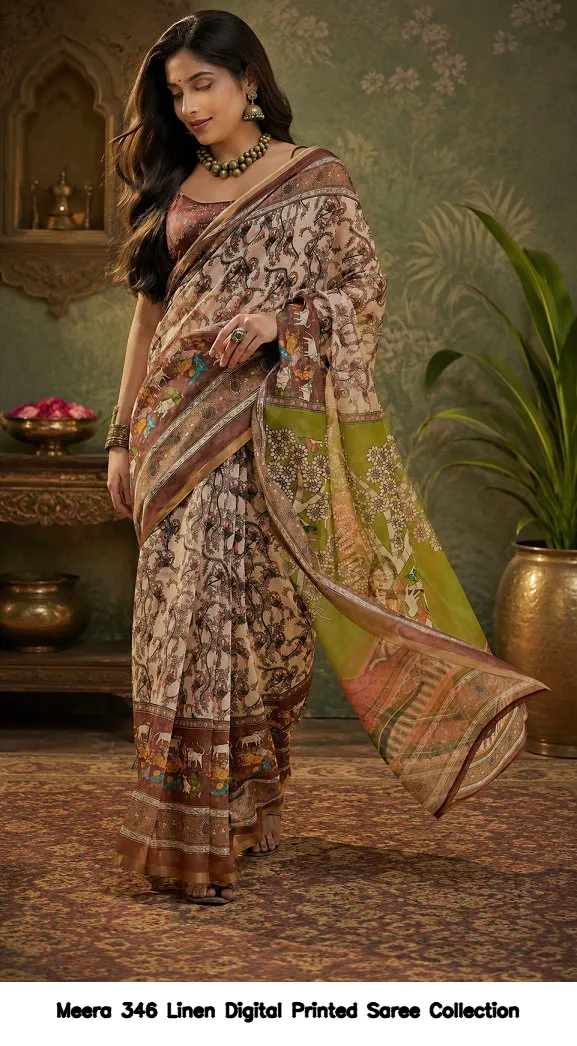 Meera 346 Linen Digital Printed Saree Collection - Image 4