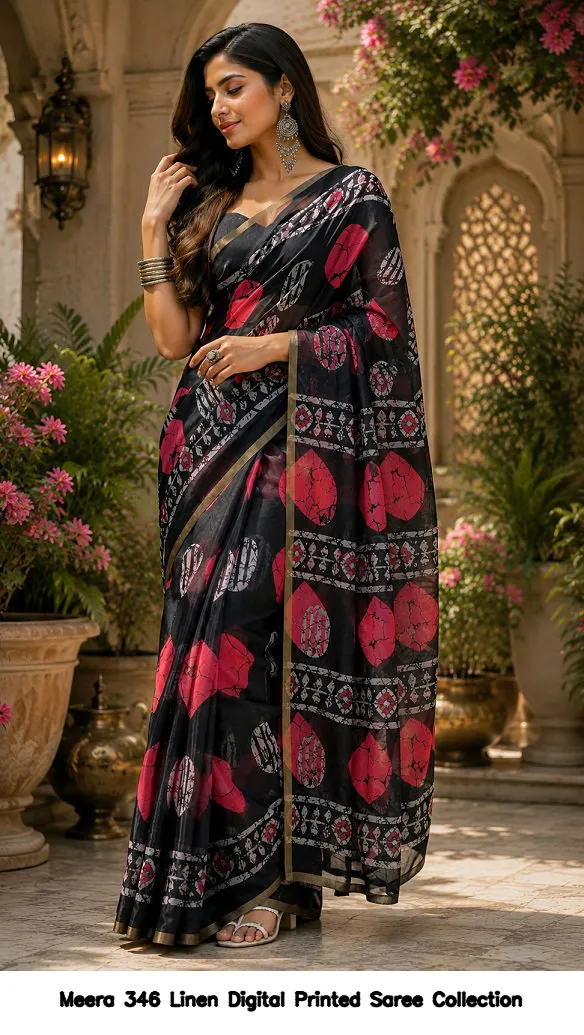 Meera 346 Linen Digital Printed Saree Collection - Image 5
