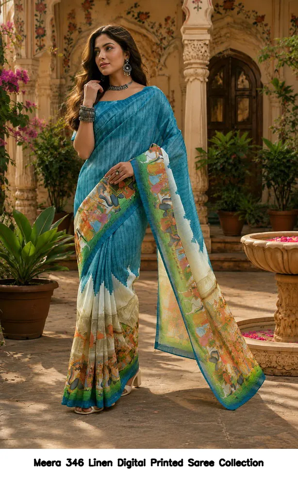 Meera 346 Linen Digital Printed Saree Collection - Image 6