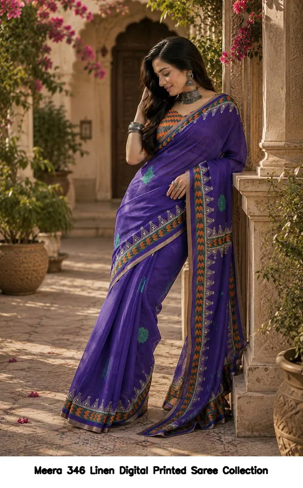 Meera 346 Linen Digital Printed Saree Collection - Image 7