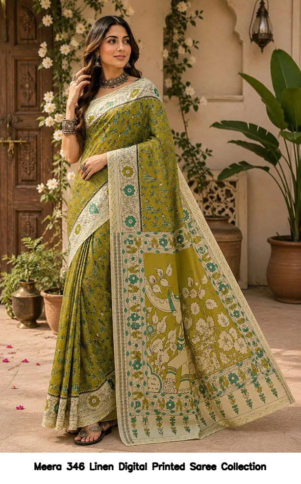 Meera 346 Linen Digital Printed Saree Collection - Image 8
