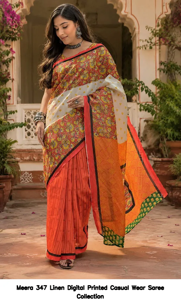 Meera 347 Linen Digital Printed Casual Wear Saree Collection - Image 2