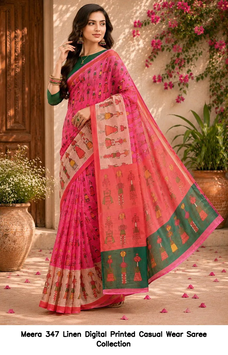 Meera 347 Linen Digital Printed Casual Wear Saree Collection - Image 4