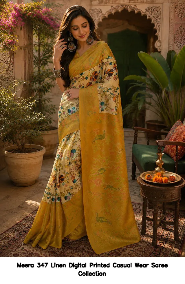 Meera 347 Linen Digital Printed Casual Wear Saree Collection - Image 5