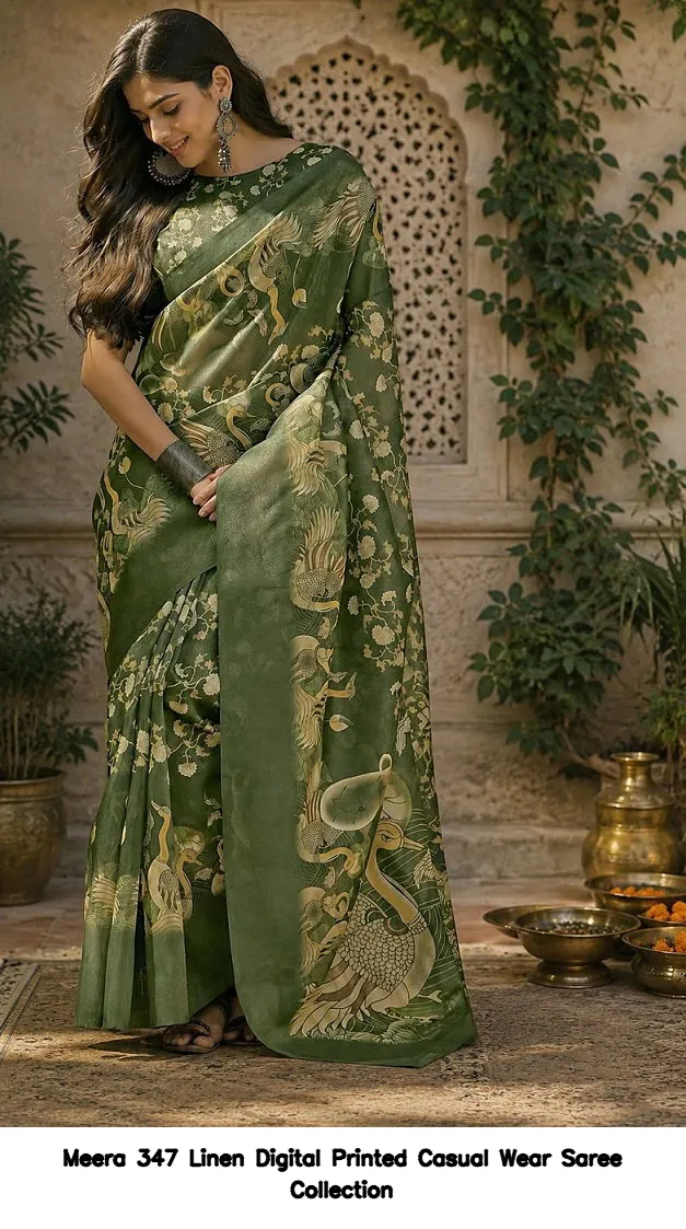 Meera 347 Linen Digital Printed Casual Wear Saree Collection - Image 6