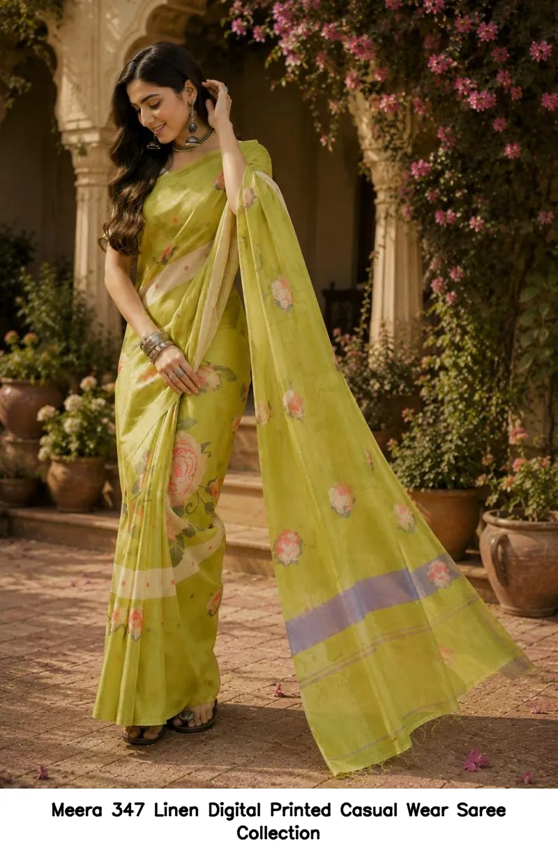 Meera 347 Linen Digital Printed Casual Wear Saree Collection - Image 7