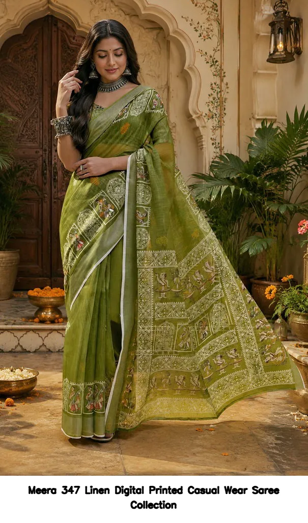 Meera 347 Linen Digital Printed Casual Wear Saree Collection - Image 8