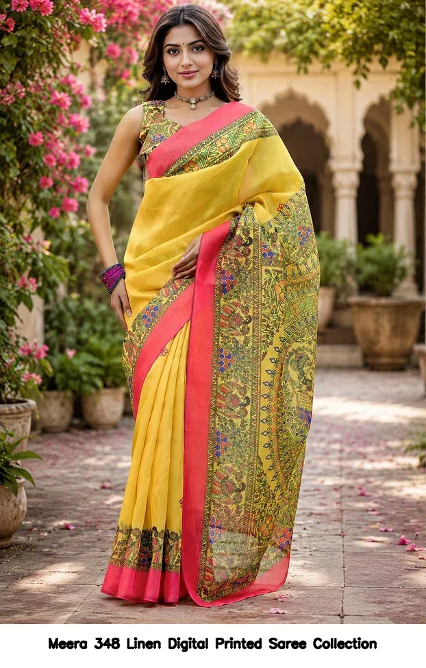 Meera 348 Linen Digital Printed Saree Collection - Image 2