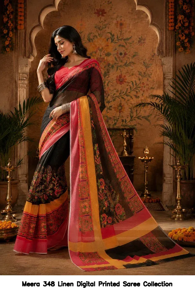 Meera 348 Linen Digital Printed Saree Collection - Image 4