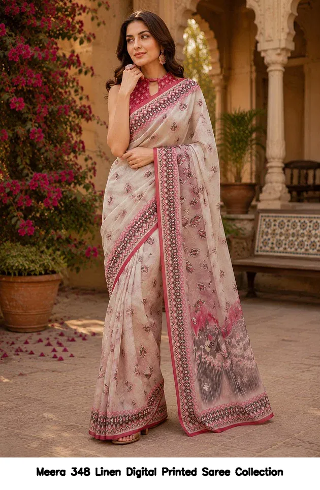Meera 348 Linen Digital Printed Saree Collection - Image 5