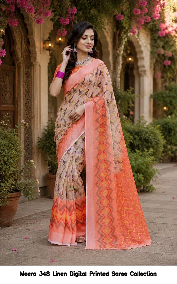 Meera 348 Linen Digital Printed Saree Collection - Image 8