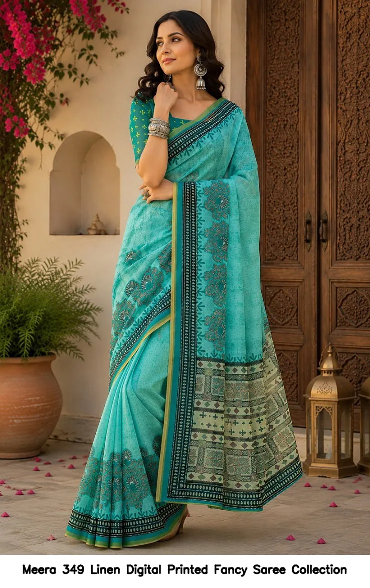Meera 349 Linen Digital Printed Fancy Saree Collection