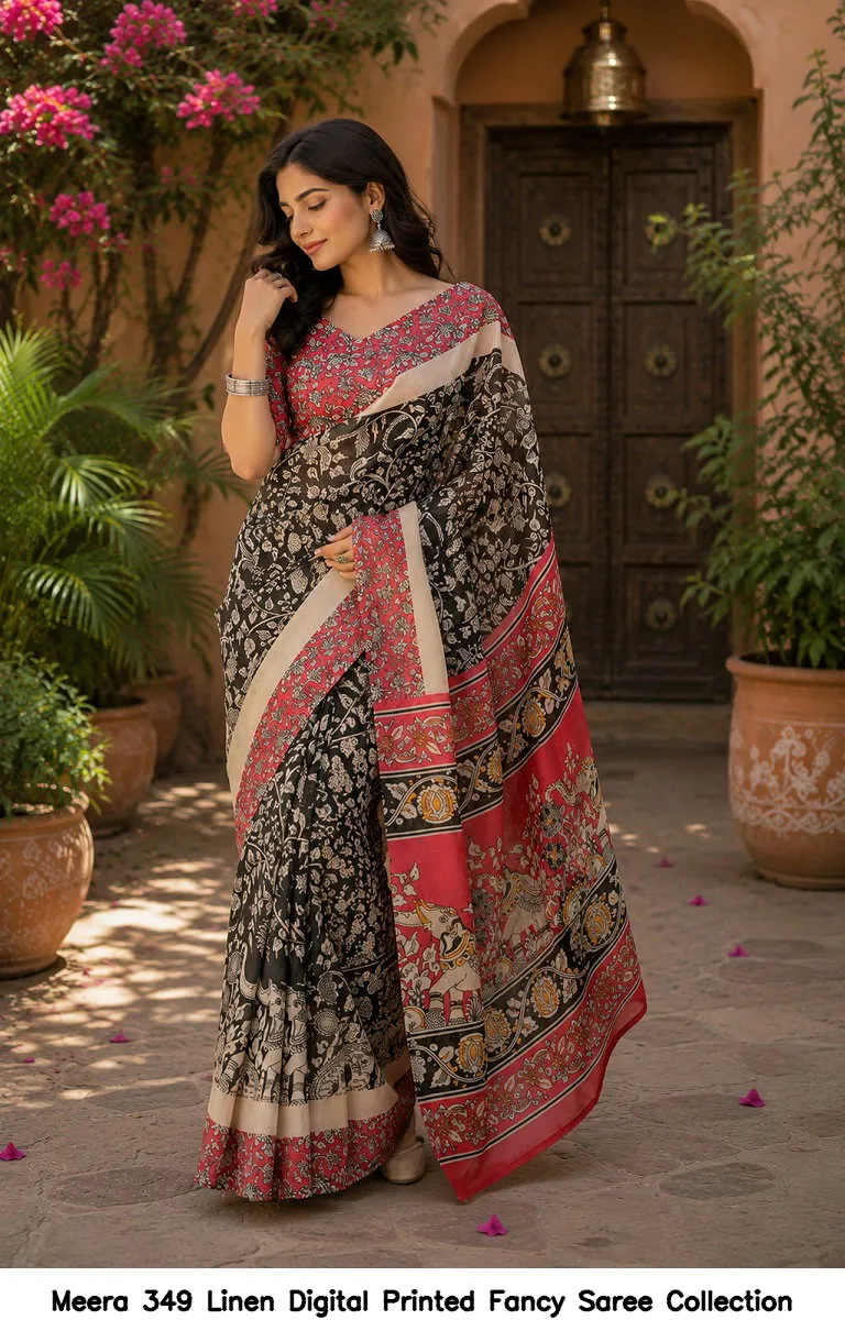 Meera 349 Linen Digital Printed Fancy Saree Collection - Image 4