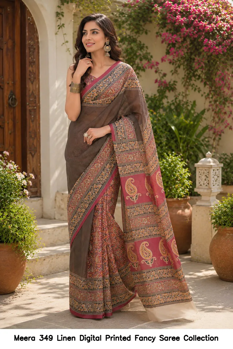 Meera 349 Linen Digital Printed Fancy Saree Collection - Image 5