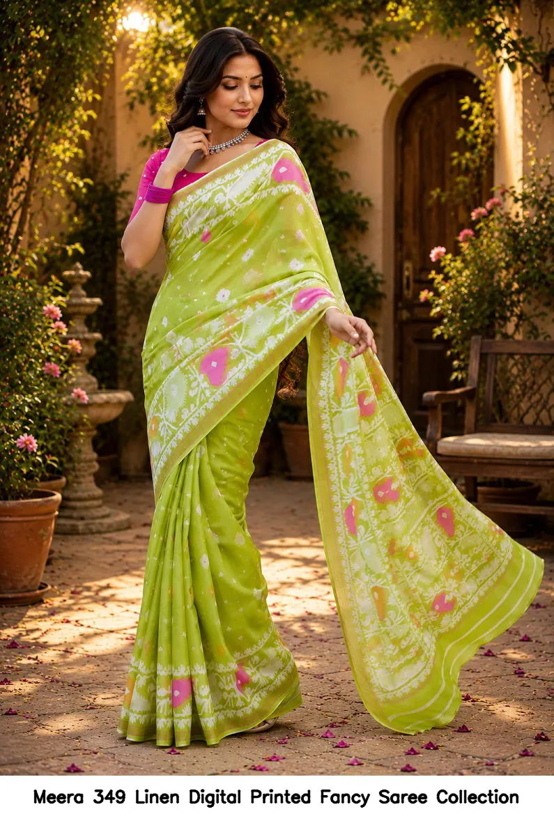 Meera 349 Linen Digital Printed Fancy Saree Collection - Image 6