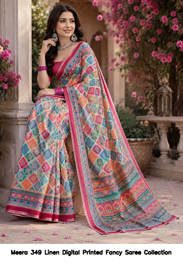 Meera 349 Linen Digital Printed Fancy Saree Collection - Image 8
