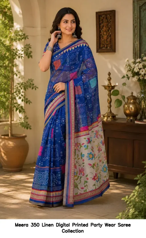 Meera 350 Linen Digital Printed Party Wear Saree Collection