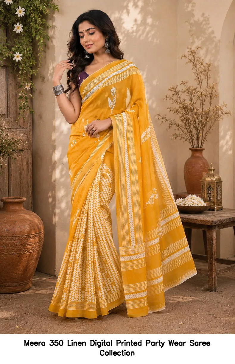 Meera 350 Linen Digital Printed Party Wear Saree Collection - Image 2
