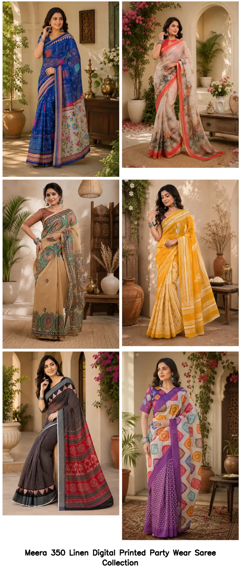 Meera 350 Linen Digital Printed Party Wear Saree Collection - Image 3
